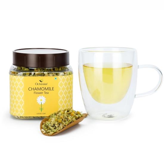 Ceai de flori de mușețel Octavius pentru somn - 50 g || INFUZOR DE CEAI GRATUIT (MINGE) || Ceai Herbal 100% Natural cu Frunze Întregi | Fără Cafeină | Somn Bun| Borcan 50 g