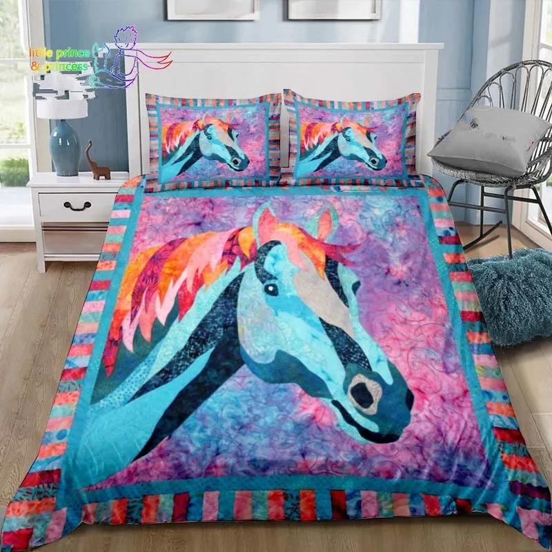 Cowboy Horse Pattern Comfortable Duvet Quilt Cover Pillowcase Bedding Set Children Bedroom Decoration Home Textile