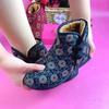 Winter Boots Non-Slip Booties Elderly Women Shoes Warm Print Snow Boots Furry Fur Velvet Cotton Cloth Cozy Ankle Boots