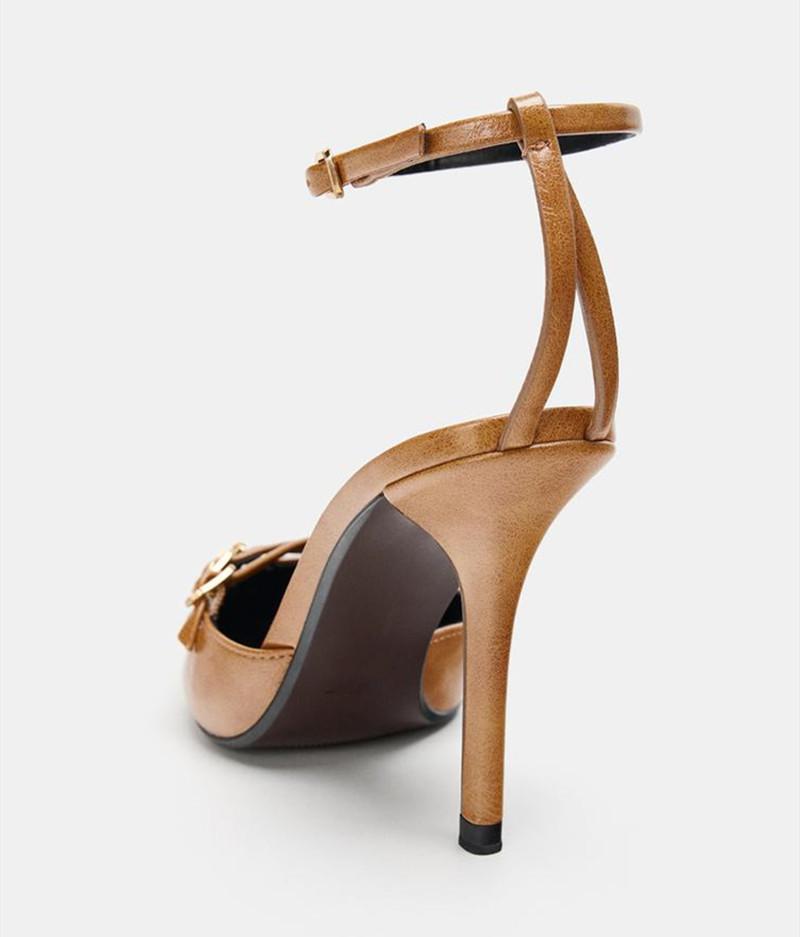 Scarpe Décolleté Marroni con Fibbia a Fascia Stretta Decorate Donna Moda Punta Acuta Cinturino alla Caviglia Tacco Sottile Scarpe di Designer Eleganti Scarpe da Sera