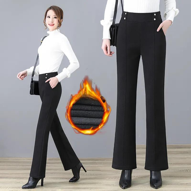 

Брюки шерстяные с микро-клешем, женские, осенне-зимние, с высокой талией, драпированные, свободные и тонкие, модные, повседневные брюки с микро-клешем для женщин M