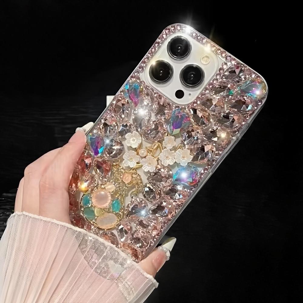 

Glitter Rhinestone Phone Case For OPPO Realme 14 Pro Plus 14X 14T 13 12 Lite 4G 5G Bling Crystal Floral Gem Cover Realme 14 5G розовый