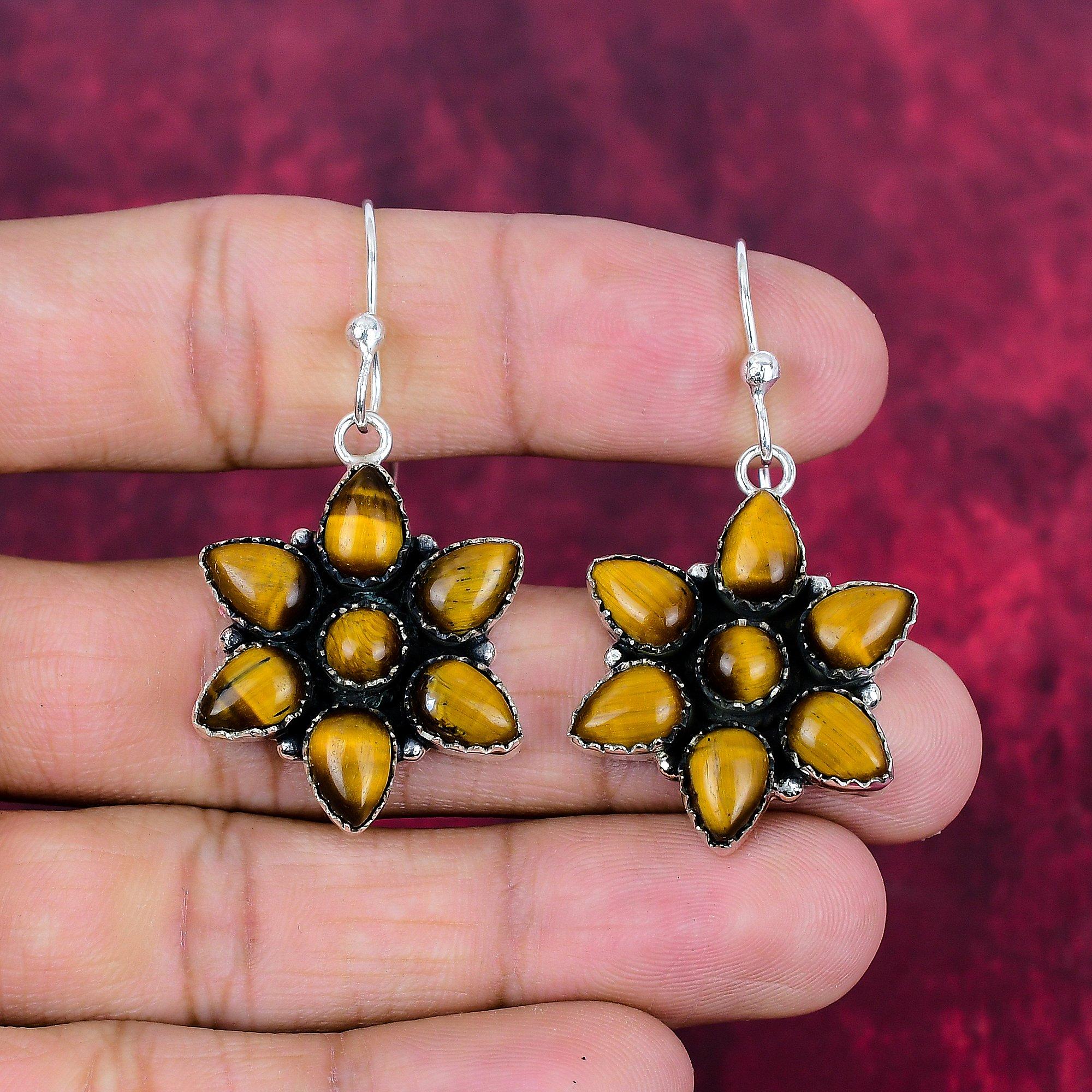 

Серьги из тигрового глаза ручной работы, серьги из стерлингового серебра 925 пробы, антикварные украшения, для подарка на помолвку 1.88 Inches