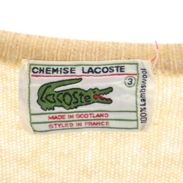 Lacoste 70s Vintage Wool Long Sleeve V Neck Knit 3 Beige Sweater Men's Used