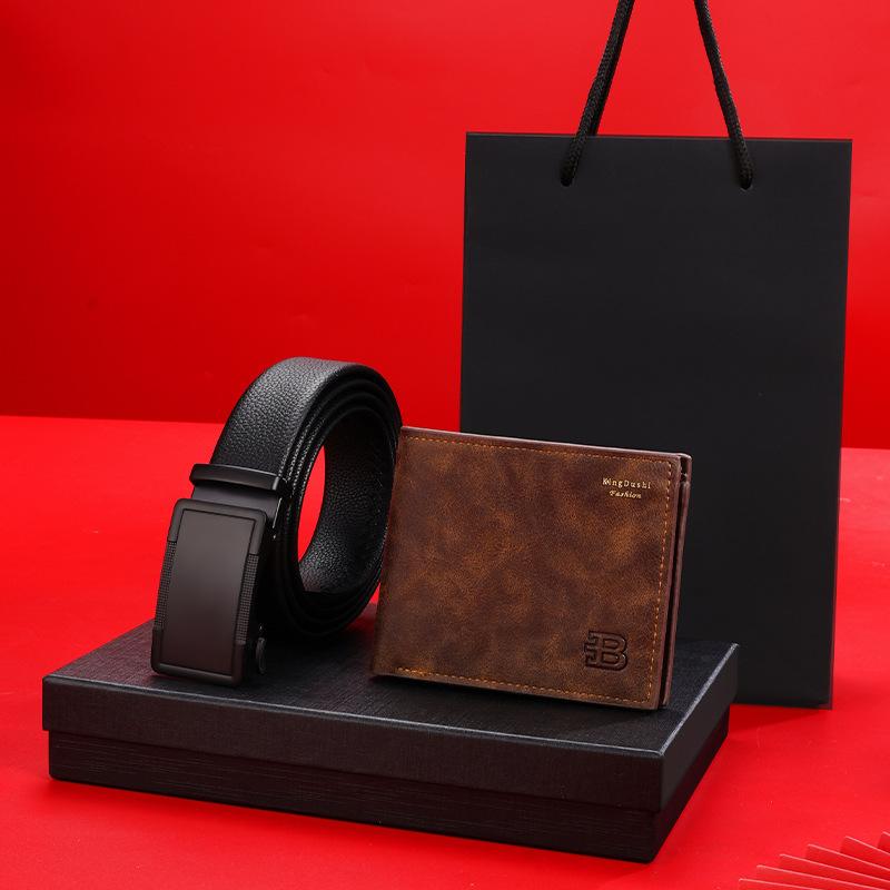 Gift Box Set Men'S Belt Wallet Combination Set Automatic Buckle Belt Wallet High-End Gift Box Gift