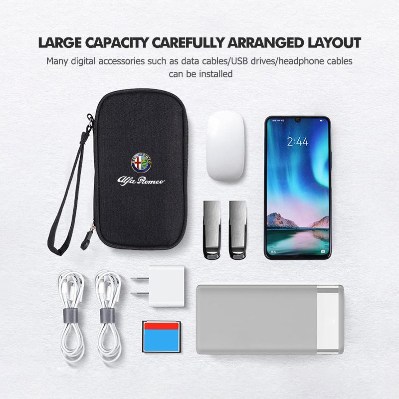 Car Charger Data Cable USB Bag Headphones Travel Storage Bag For Alfa Romeo 159 Giulietta 156 147 Giulia Mito GT Stelvio Spider