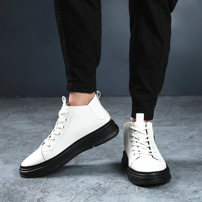 Martin Men Boots Elevator Shoes Insole 6Cm Man Leather Motorcycle Winter Fashion Black