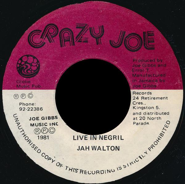 7inch Record JAH WALTON Live In Negril NONE Crazy Joe 1981 Jamaica Reggae Ska Dub Used