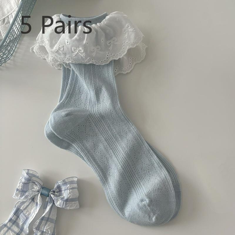 

5 пар женских летних тонких хлопковых носков с полыми трубками 5 Pairs светло-синий