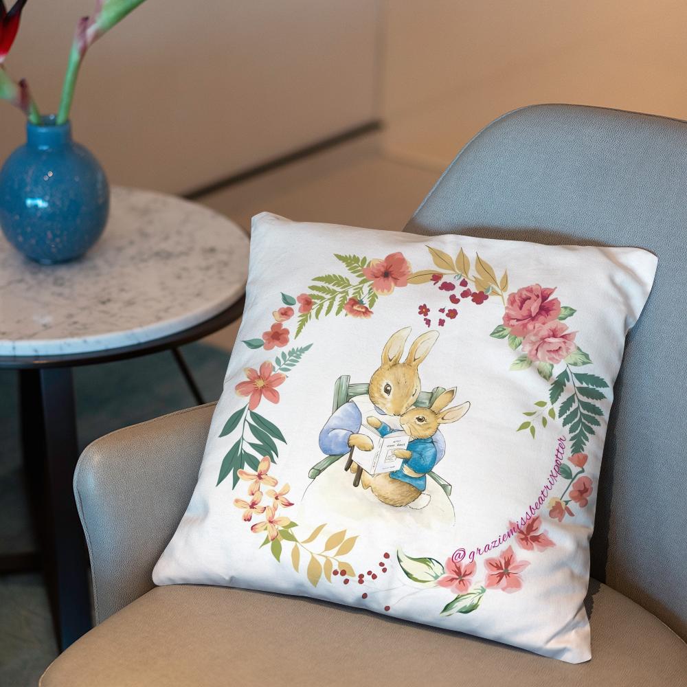 P-Peter Rabbit printing Cushion Cover 2-in-1 Reversible Plush Pillow Cover | Car/Sofa/Bed | Perfect Gift