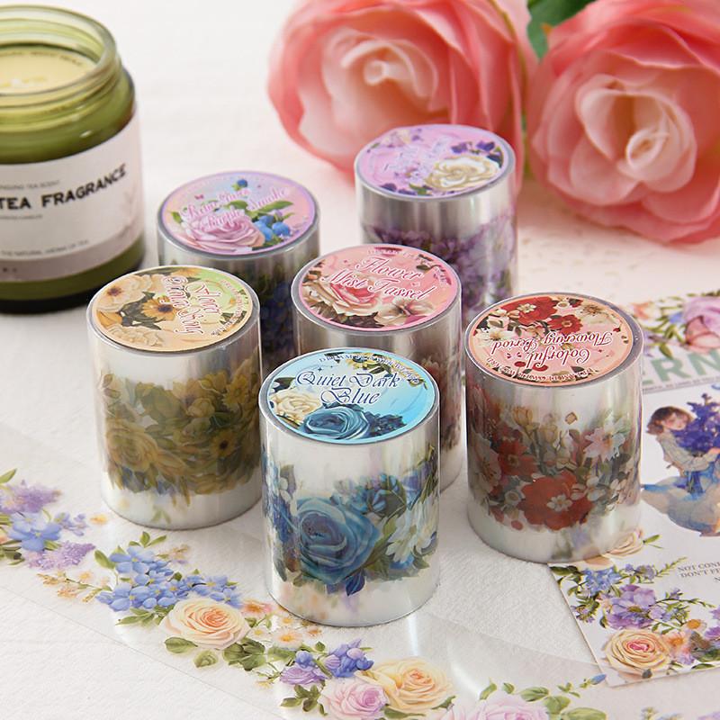 50mm*2m PET Flowers Tapes Sunflower Rose DIY Scrapbooking Art Collage Photo Album Waterproof Tapes Creative Stationery