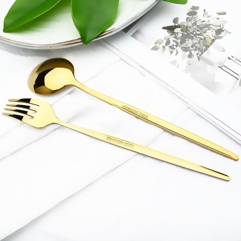 6Pcs/Set Gold Dinnerware Cutlery Set Mirror Stainless Steel Dinner Flatware Knife Dessert Fork Coffee Spoon Tableware Silverware Set