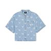 MLB SS24 New York Yankees Heart Jacquard Letter Embroidery Single-Breasted A-Line Denim Short Sleeve Shirt Women Shirts Light-Blue 3FDRH0243-50BLL