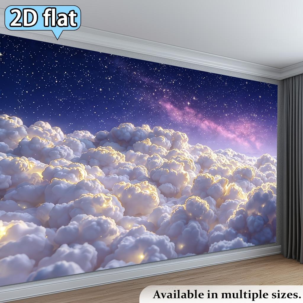 1pc Surreal Dreamy Cloud Sea and Starry Sky Theme Banner Background Fabric, Romantic Qixi Festival Decoration Party Decorations