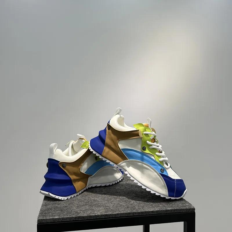 Fashion Color Block Designer Chunky Sneaker Men Cover Bottom Board Shoe Fashion Casual Leather Breathable Increased Platform Shoes