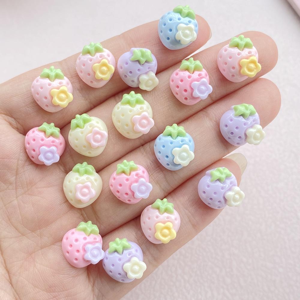 30Pcs Cute Mini Cartoon Strawberry Nail Art Resin Designer Charms DIY Craft For Nail 3D Decorations Jewelry