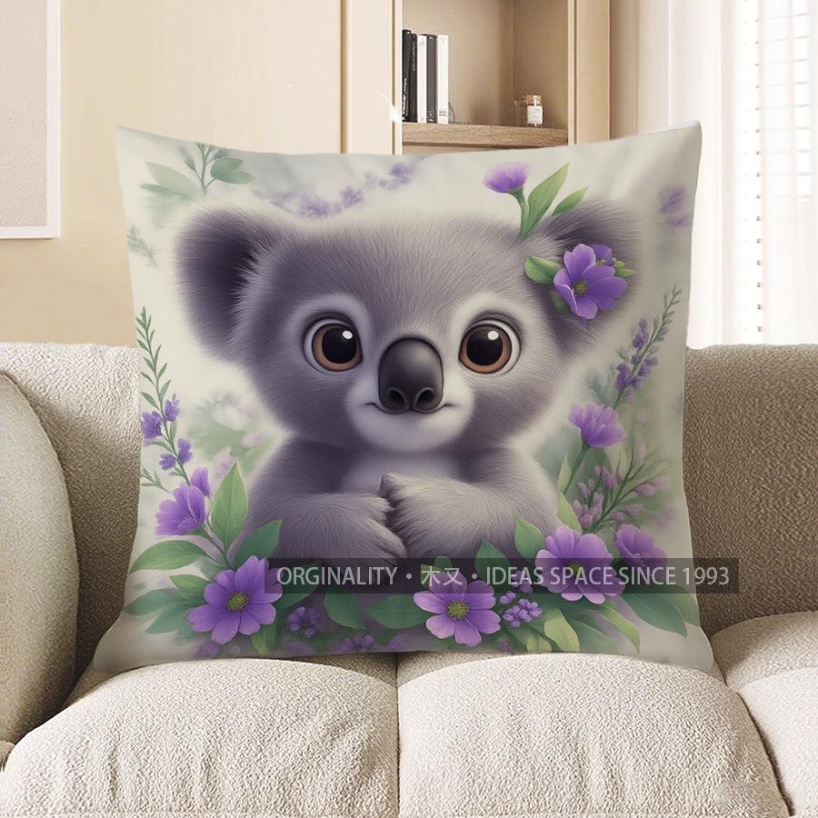 Home Decor Cute Koala With Flowers Throw Pillow Cover Pattern Cushion Cover Suitable For Sofa Bedroom Car Pillow Cover