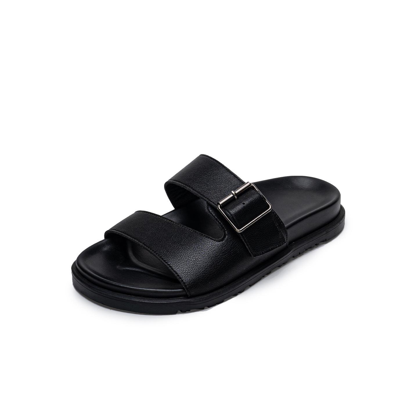 Women s Thick-Soled Genuine Leather Flip-Flops - Soft, Non-Slip Summer Sandals for Casual Beach Outings 38 чёрный