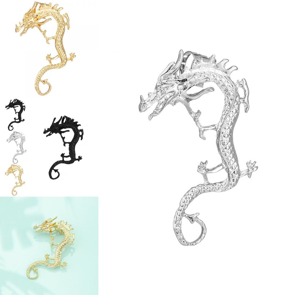 Exquisite Gold Silver Black Dragon Earrings Trendy Animal Zodiac Alloy Ear Jewelry