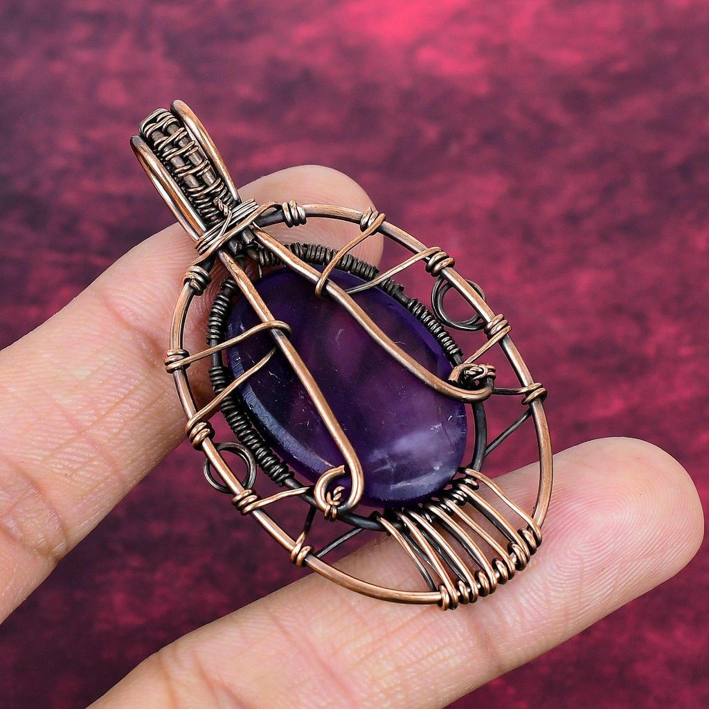 Tree Of Life Star Amethyst Pendant Copper Wire Wrapped Jewelry Gemstone Pendant