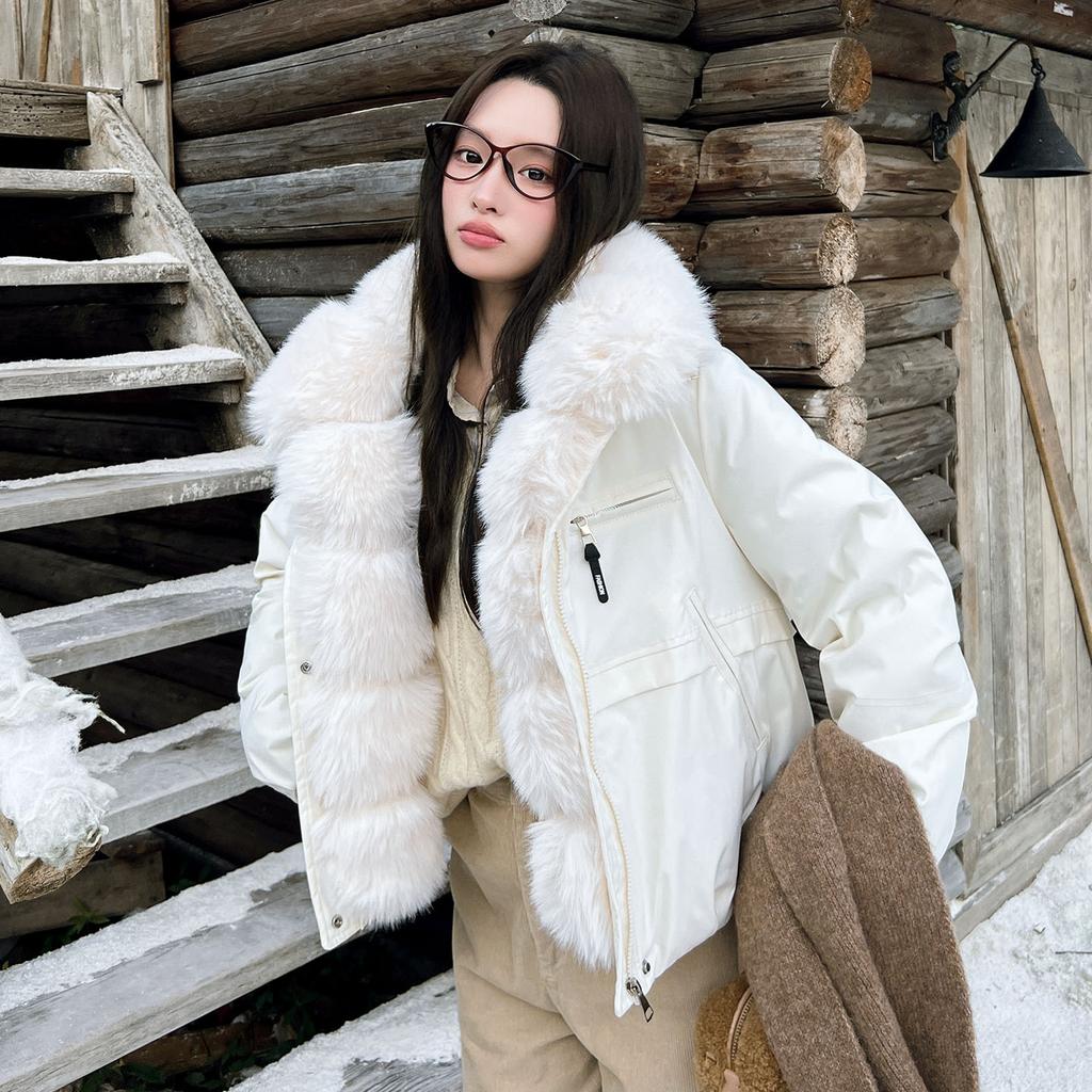 European goods pie overcome women's short autumn and winter new imitation fox big fur collar down cotton clothes loose cotton clothes