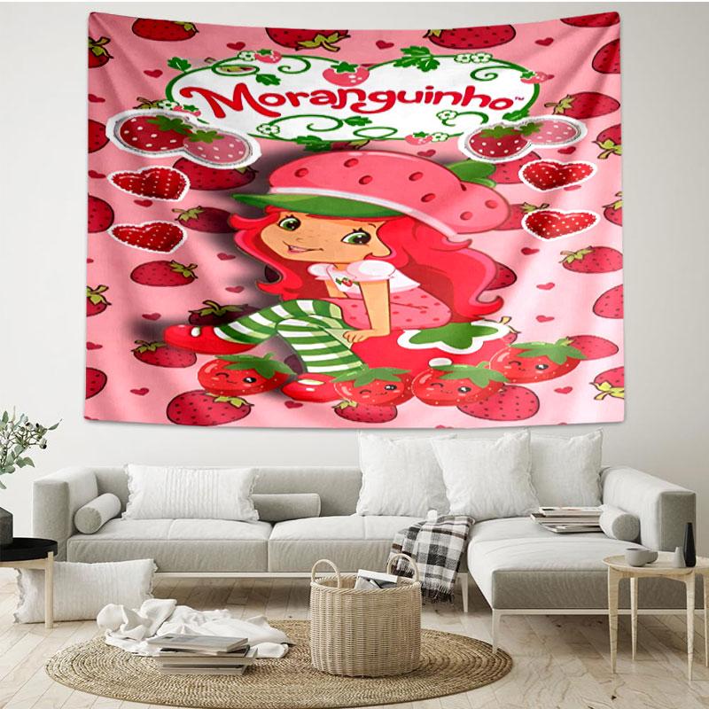 Strawberry Shortcake Print Tapestry - Portable Wall Decor Cloth, for Home, Dorm, Travel, Bedroom, Living Room - Ideal Birthday Housewarming Gift