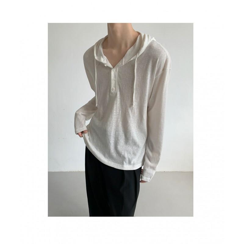 2026 Fall Winter Mens Oversized Hooded Knit Sweater Slim Fit Casual Button Long Sleeve Sun Protection Top