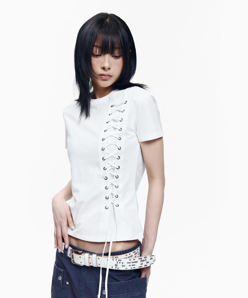 AAKAM Eyelet Corset Half Top (White)