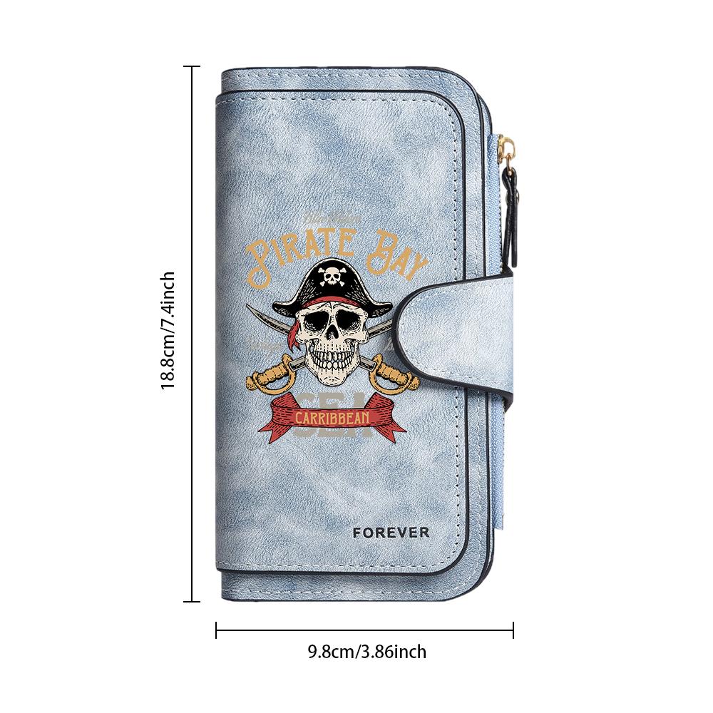 Vintage Pirate Pattern Long Wallet Stylish Portable Card Holder Casual Fashion Purse