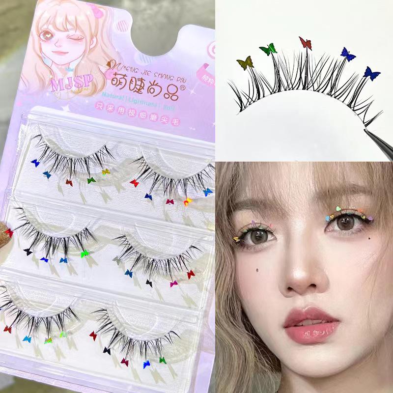 

Mengjie Dreamy Glitter Butterfly False Eyelashes - Natural Transparent Stem for Photogenic Barbie Eyes.