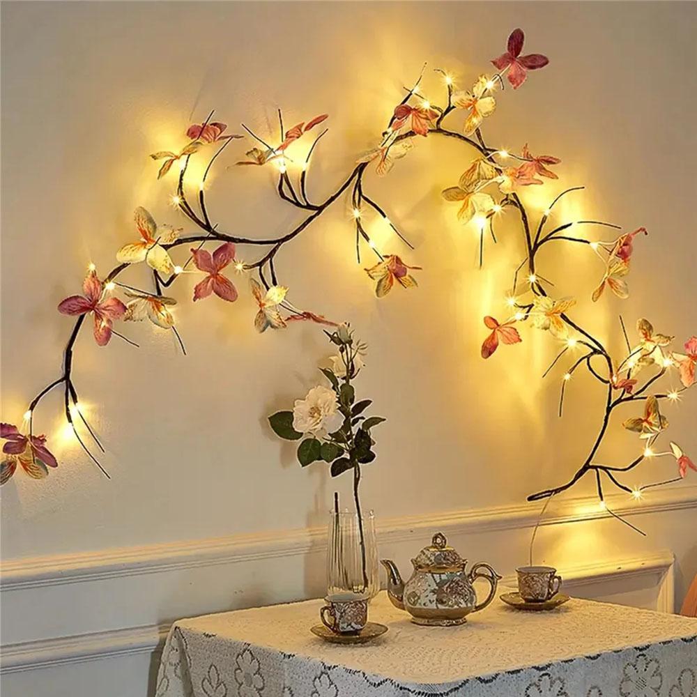 36Led Willow Vine String Light 1.6M 8 Modes USB Butterfly Festival Room Decoration Indoor and Outdoor Wall Lights