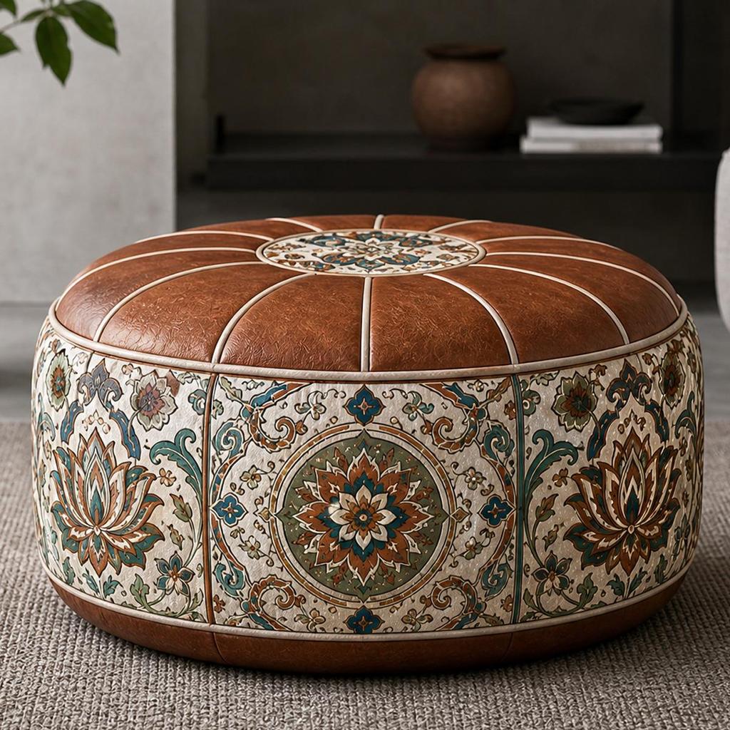 Dunhuang Style Leather Storage Stool - Multipurpose for Clothes, Toys, or Seasonal Items, Perfect as a Living Room Sofa Seat
