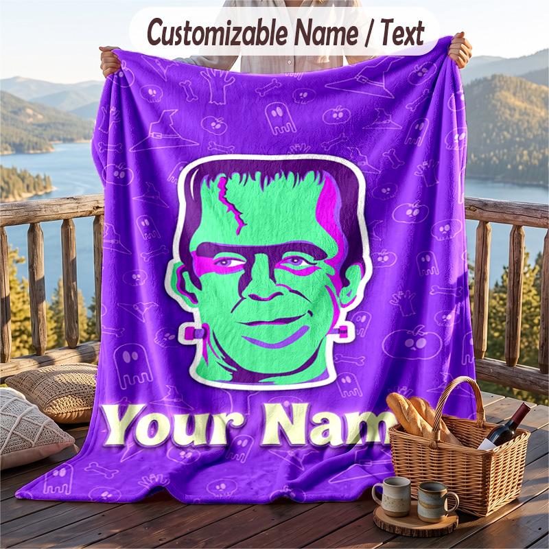 Custom Text Flannel Throw Blanket, Lightweight Cozy Bed Sofa BlanketThe Munsters