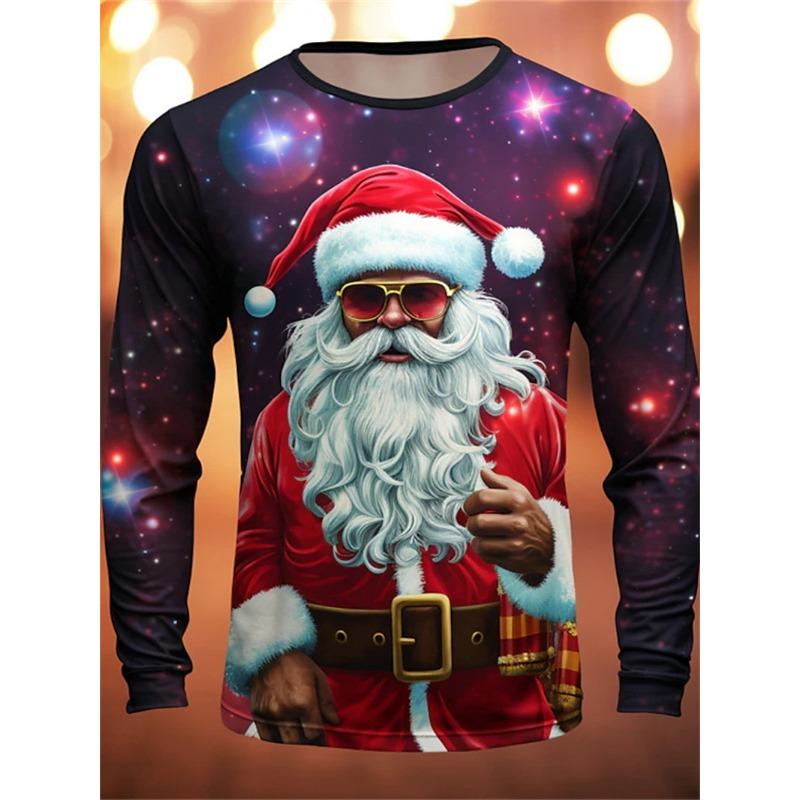 T-shirt de Noël Père Noël Graphique Décontracté Homme T-shirt Imprimé 3D Sport Plein Air Vacances Automne Manches Longues Col Rond