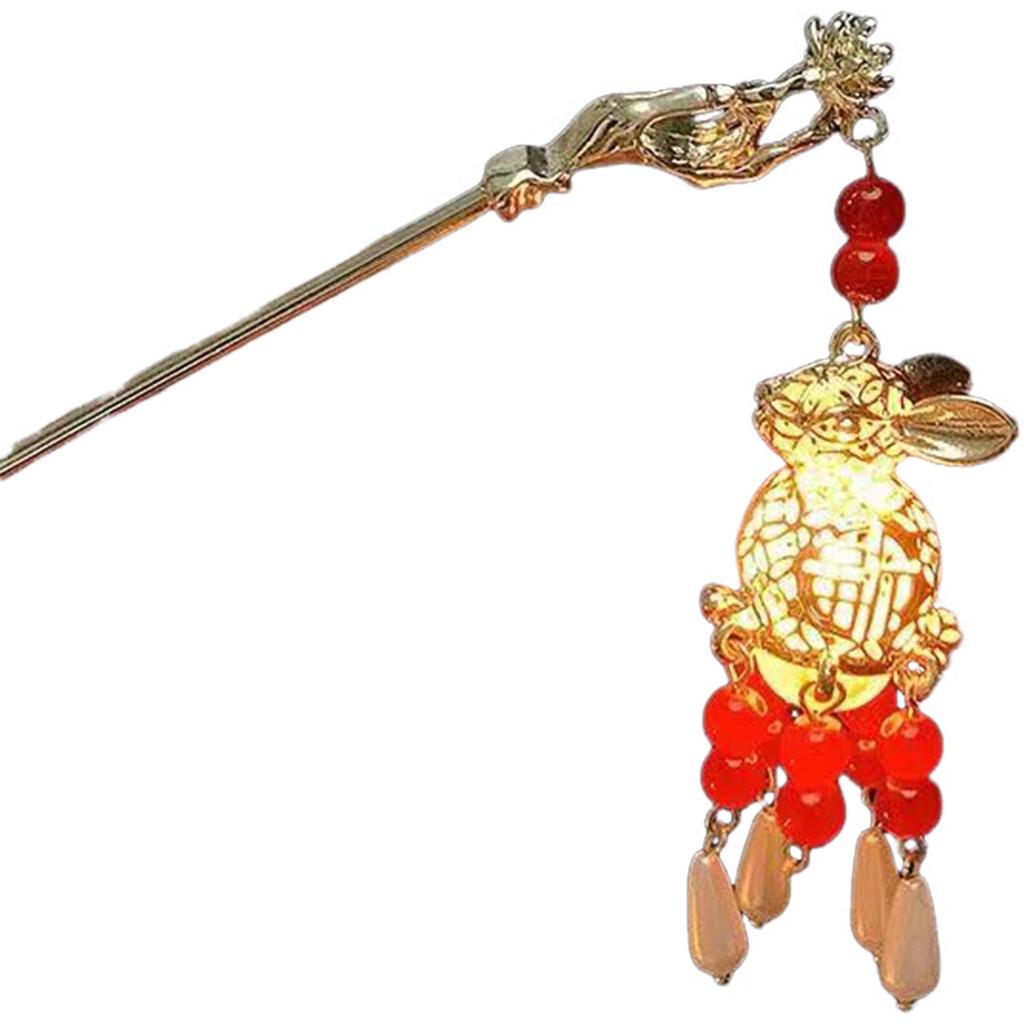 Chinese Style Flower Hairpin Female Creative Lotus Lantern Tassel Hairpin Retro Metal Hair Accessories Hanfu Hair Accessories