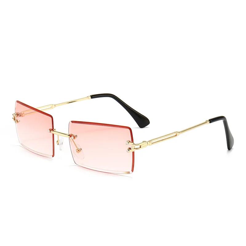 Vintage Brown Square Sunglasses Woman Luxury Brand Small Rectangle Sun Glasses Female Gradient Mirror Rimless Oculos De Sol