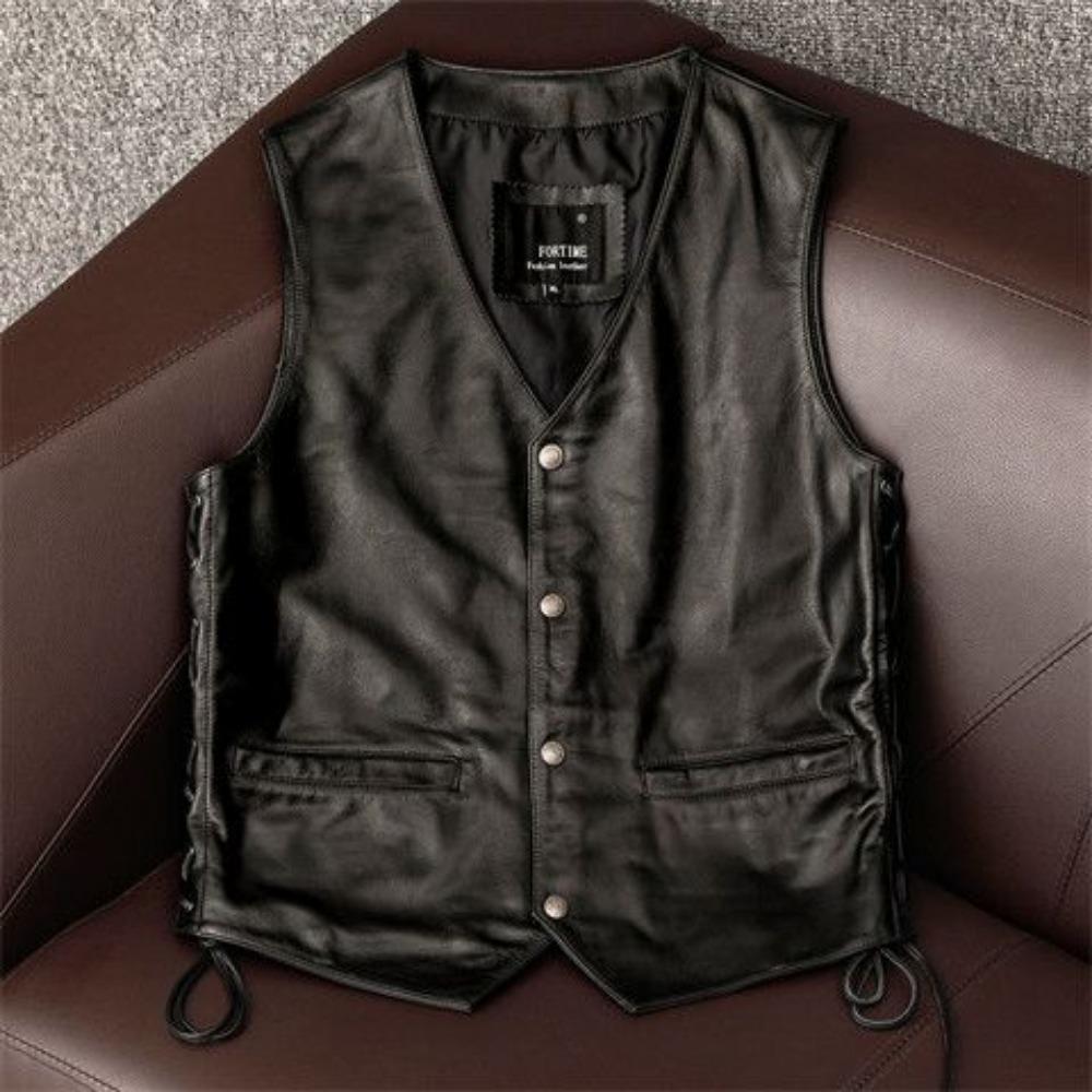 Pure First-layer Cowhide Leather Vest Locomotive Slim-fitting Small Vest Short Single-breasted Simple Sleeveless