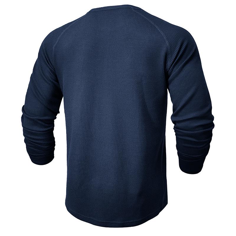 Men's Autumn/Winter Waffle Knit Round Neck Raglan Henley Long Sleeve Base Layer T-shirt