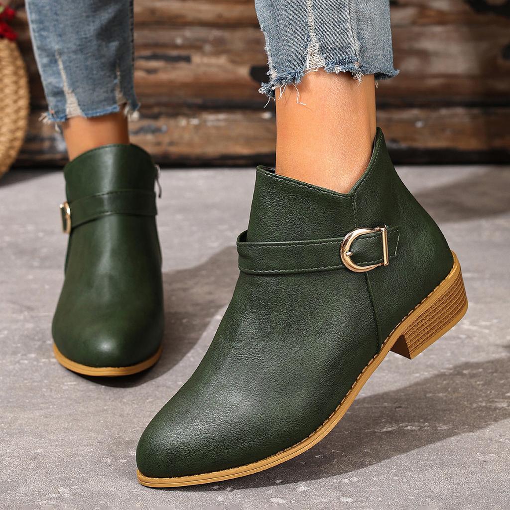 Vintage British Martin Boots Women's 2025 Fall/Winter New Pointed Toe Belt Buckle Mid-heel Side Zipper Booties