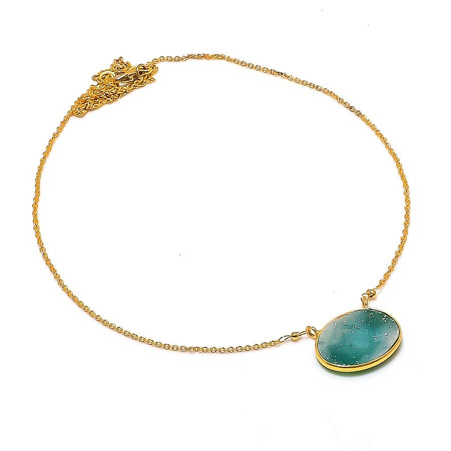 

Green Botswana Druzy Gemstone 925 Sterling Silver Jewelry Necklace 20 GK-7640