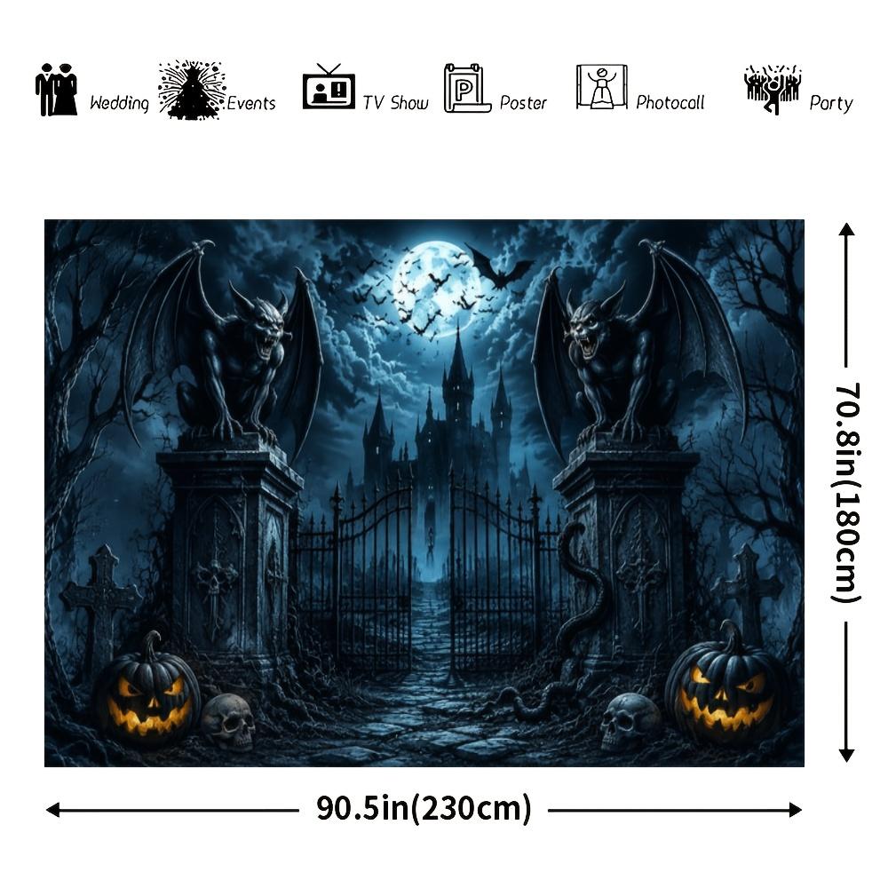 2D flag - Halloween-themed party banner background dark castle stone ghost theme.PMJ