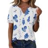 Women's Casual Floral Print V-Neck Short Sleeve Button T-Shirt