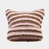 Jacquard Custom Label Patch Embroidery logo Winter Warm Cat Ear Stripe Knit Beanie Hat With Ear