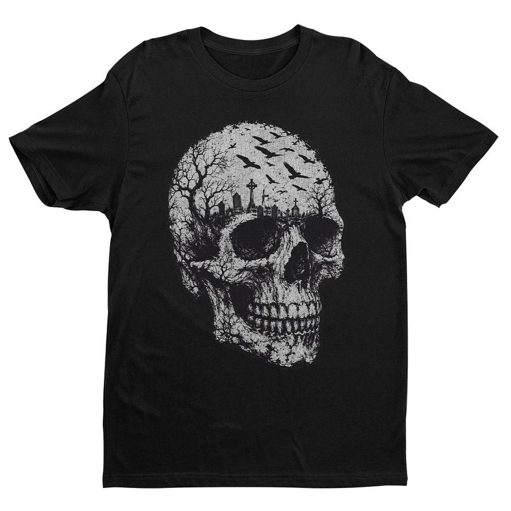 Retro Graveyard Skull Unisex T-shirt | Gothic Skull Lover Gifts for Men