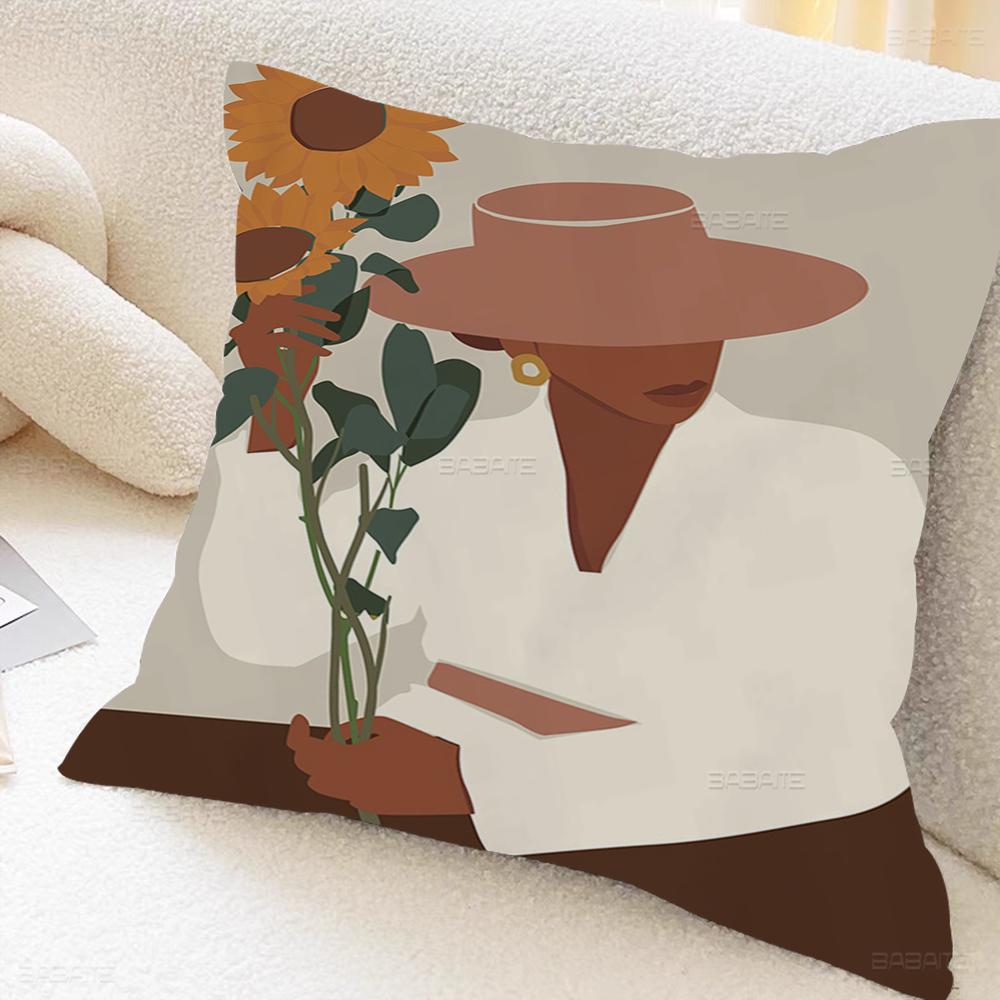 Art African Women Leaf Office Cushion Pillowcase Car Cushion Cover45X45CM Lumbar Pillowcase Sofa Pillowcover