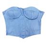European and American style women's imitation denim vest, new chest wrap, backless strap, waist, solid color fishbone top women