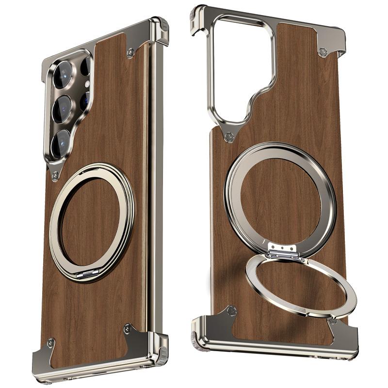 

Oatsbasf Walnut Wood Phone Case for Samsung Galaxy S24 S25 Ultra Magsafe Phone Protective Cover Bumper with 360° Rotatable Ring Wood&For Galaxy S24 Ultra серебряный