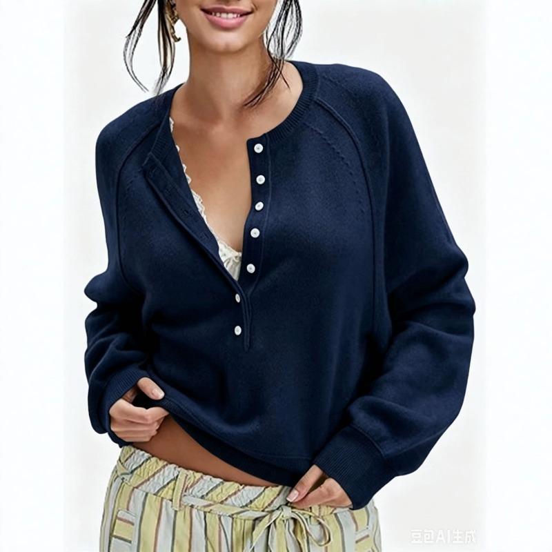 Autumn and Winter New Women's Breasted Semi-open Neck Sweater Versatile Knitted Top Women