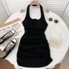 Sexy Spice Girl Fashion Neck Dress with Chest Pad Women's Summer New Slim Folds Buttocks Sleeveless Short Skirt