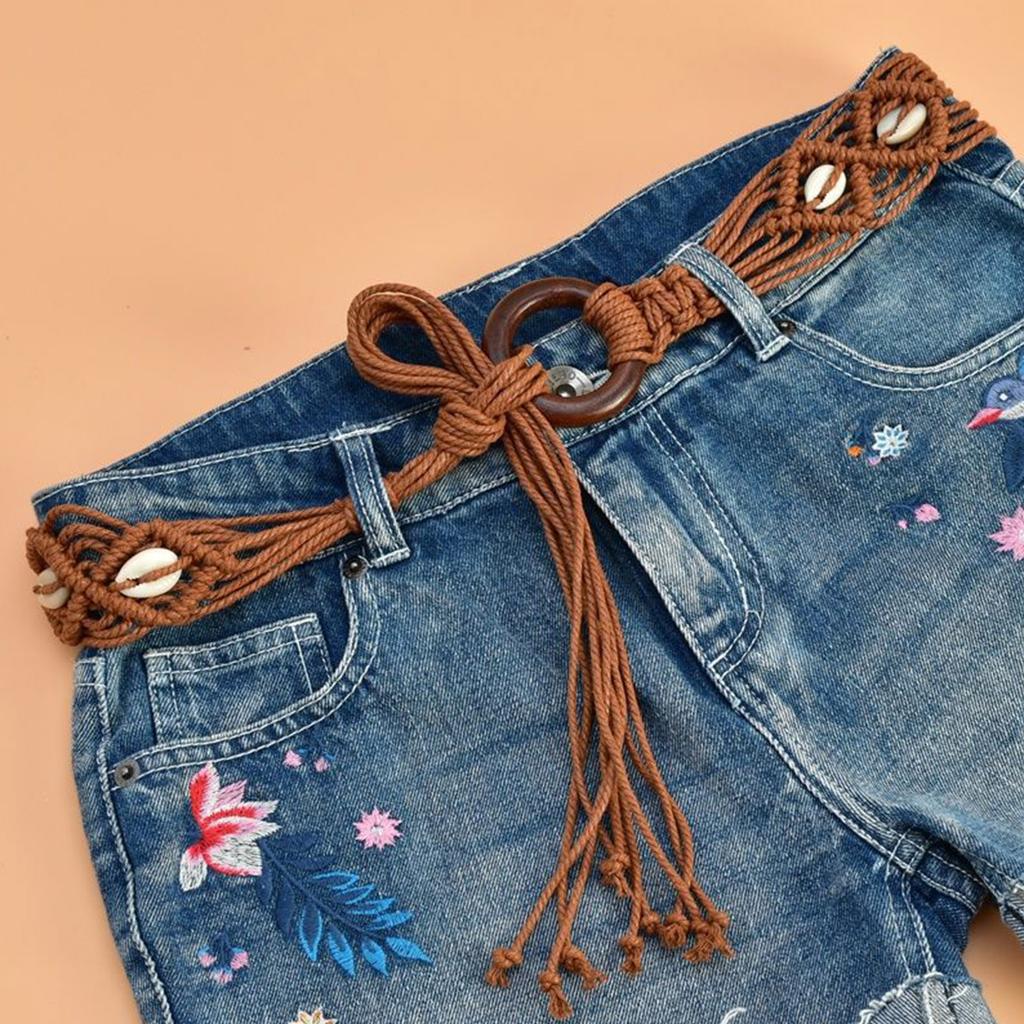 Damen Geflochtener Taillengürtel Vintage Dünne Böhmische Gürtel mit Perlenverzierungen Dekorativer Cooler Mädchen Kleid Hemd Taillengürtel